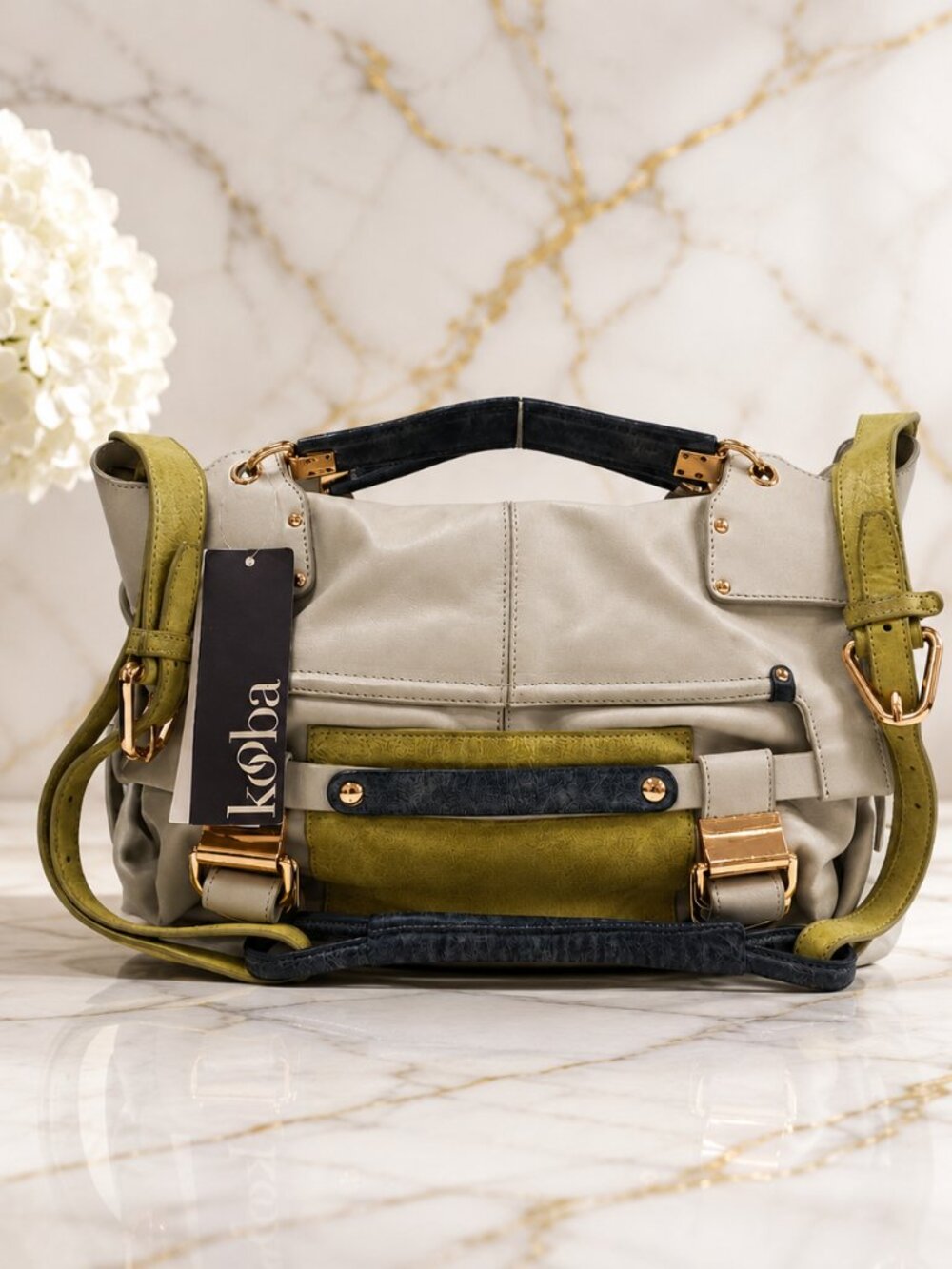 Kooba Camden Satchel Chalk Colorblock Leather Rose Gold Hardware Convertible - Picture 1 of 8